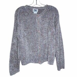 Vintage Northern Reflections M Knit Cardigan Button Sweater Gray Speckled FLAW